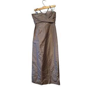 J Crew Silk Taffeta Pleated Formal Maxi Dress Taupe 2